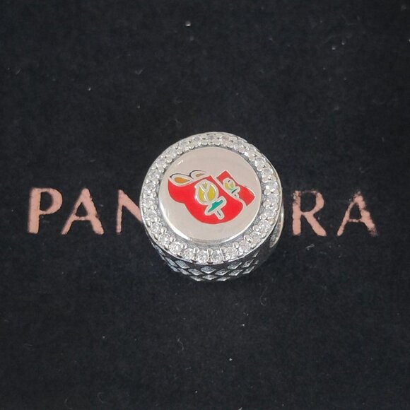 Pandora Tulips in a Wooden Shoe Netherlands Travel Vacation Exclusive Bead Charm - Picture 1 of 7